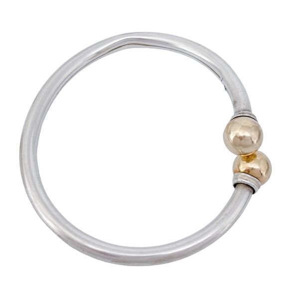 Cracked Vintage Sterling Silver 925 Brass Tipped Bangle Bracelet 6.5" - Picture 10 of 11